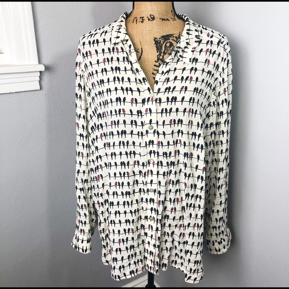 Jane Delancey Bird Button Down Blouse 
